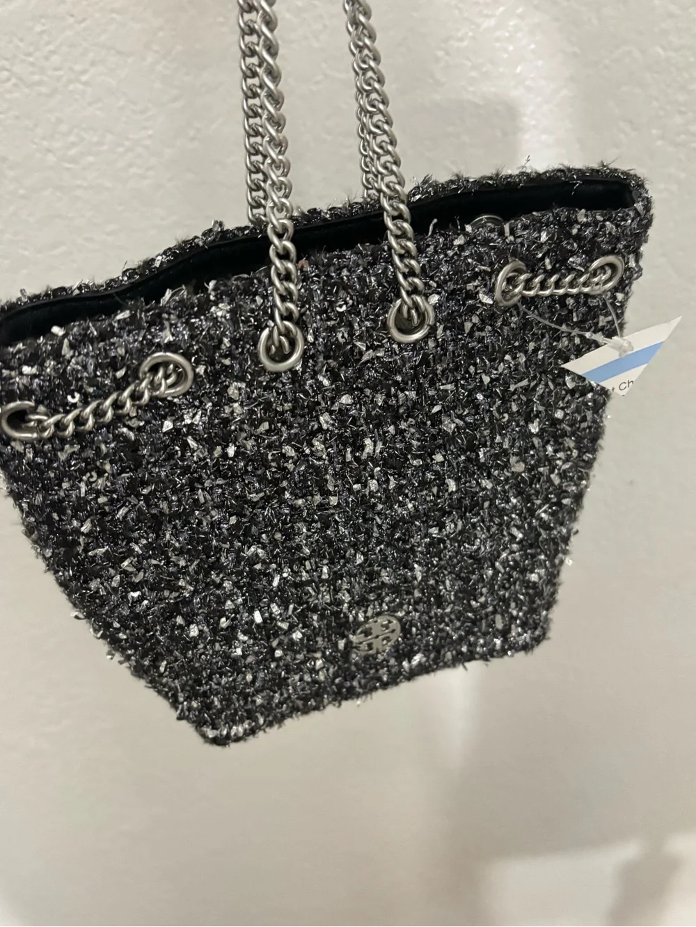 Authentic TORY BURCH Willa Metallic Tweed Small Drawstring Bag